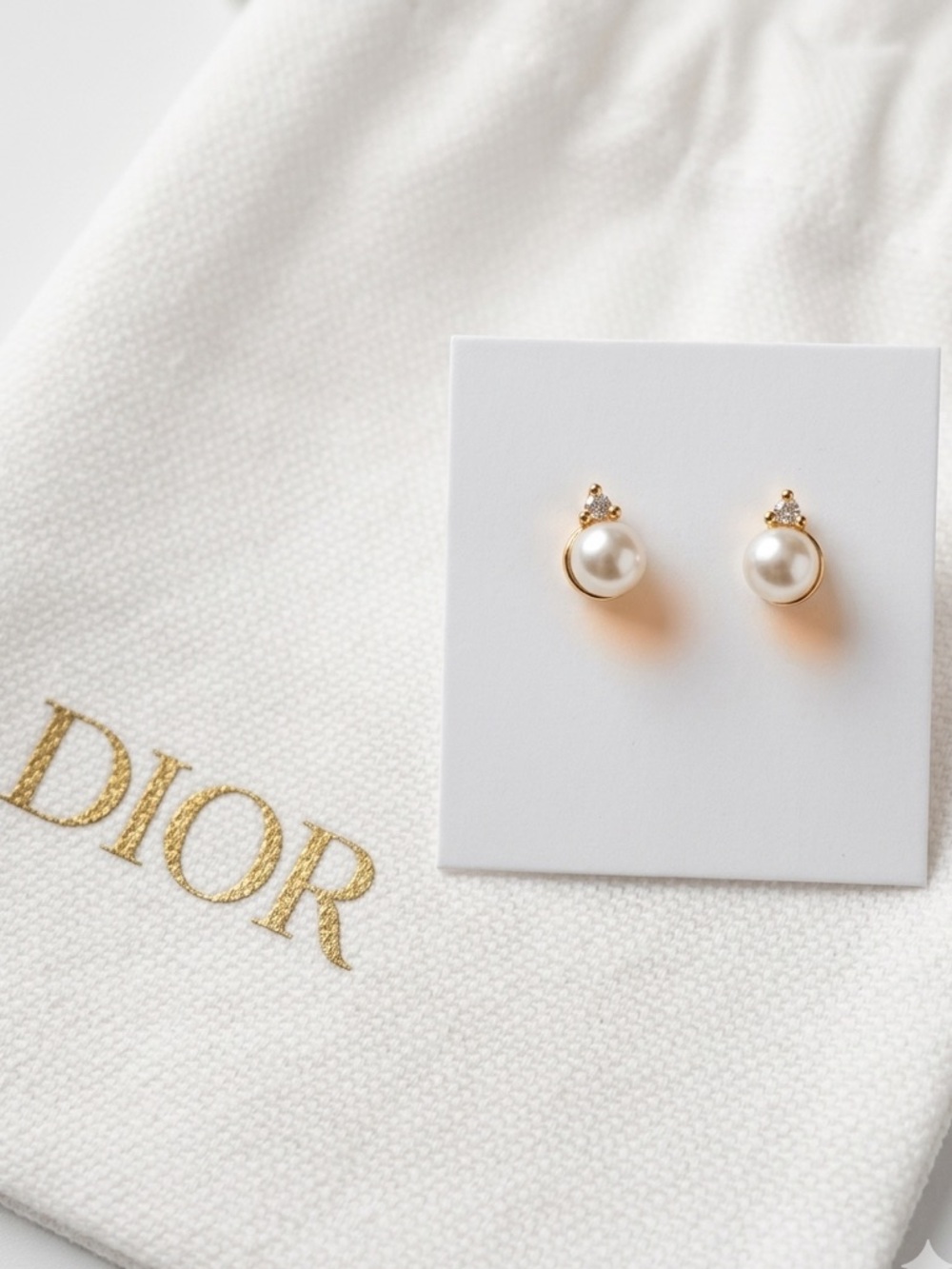 Dior Gold-Tone Pearl Stud Earrings with Crystal Accents - White & Gold